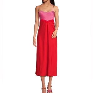 DANNIJO Helena Satin Two-Tone Color Block Scoop Neck Midi Slip Dress Size 12